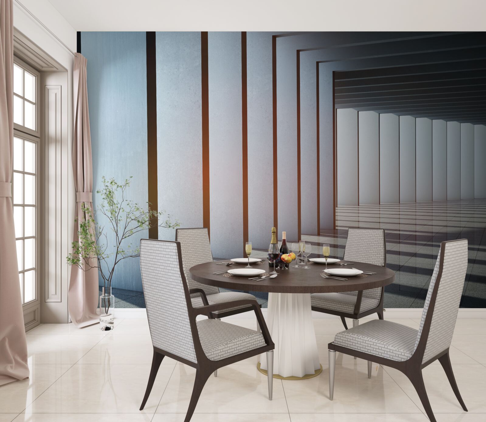 Fotobehang rechthoekige bogen bij dageraad