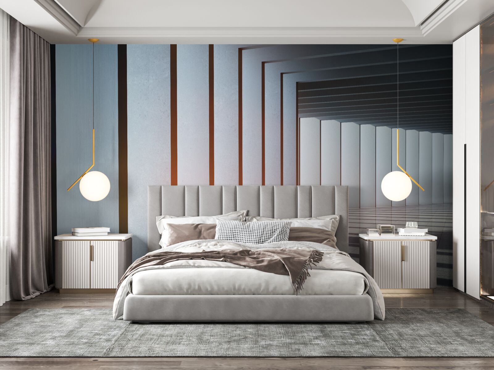 Fotobehang rechthoekige bogen bij dageraad