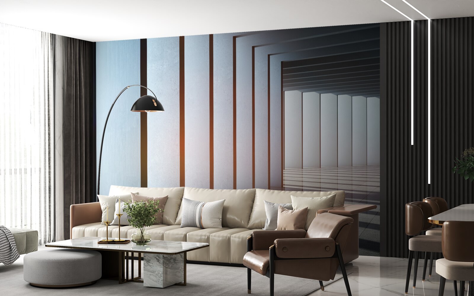 Fotobehang rechthoekige bogen bij dageraad