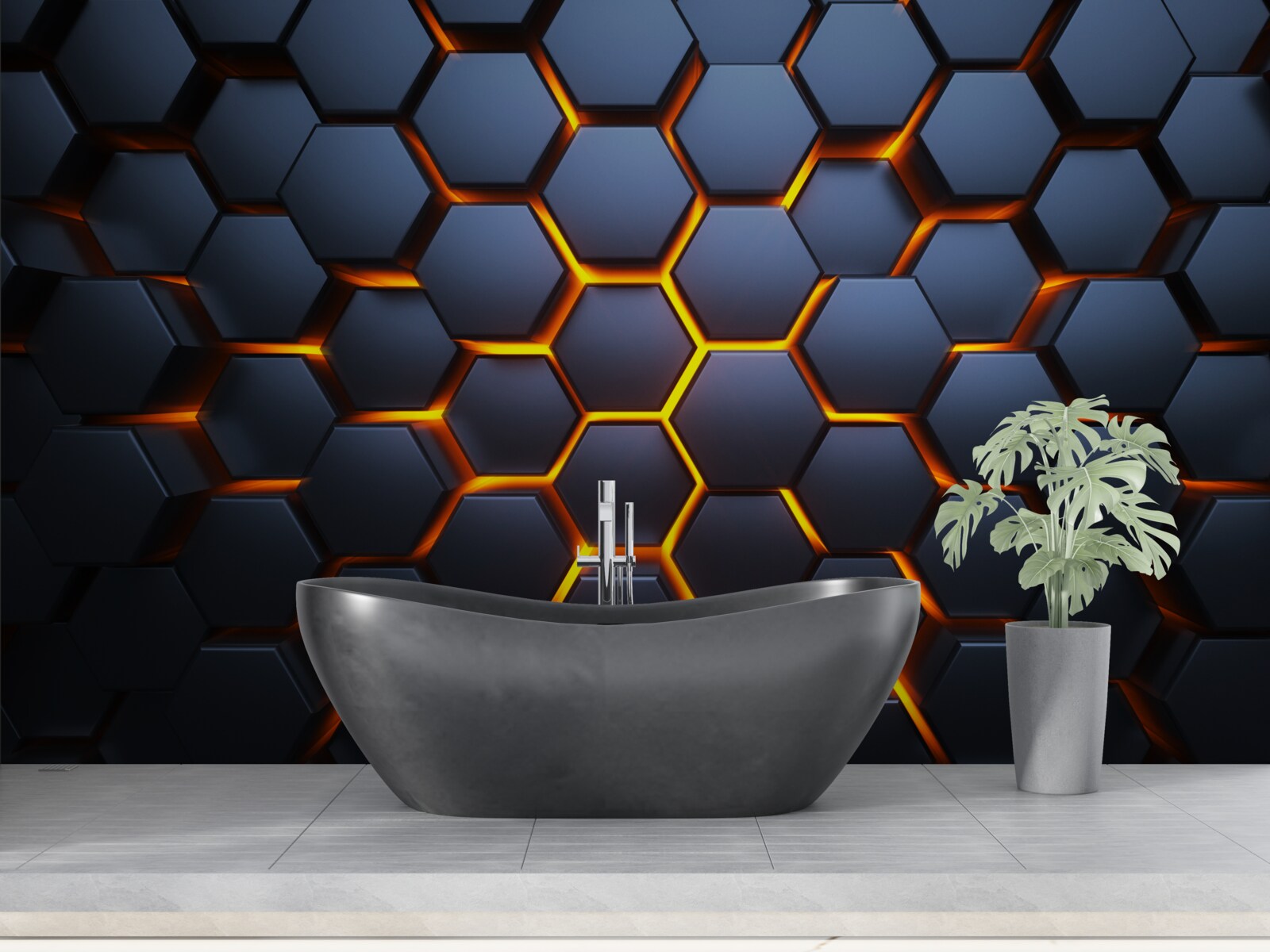 Fotobehang hexagonale collectie met gouden verlichting