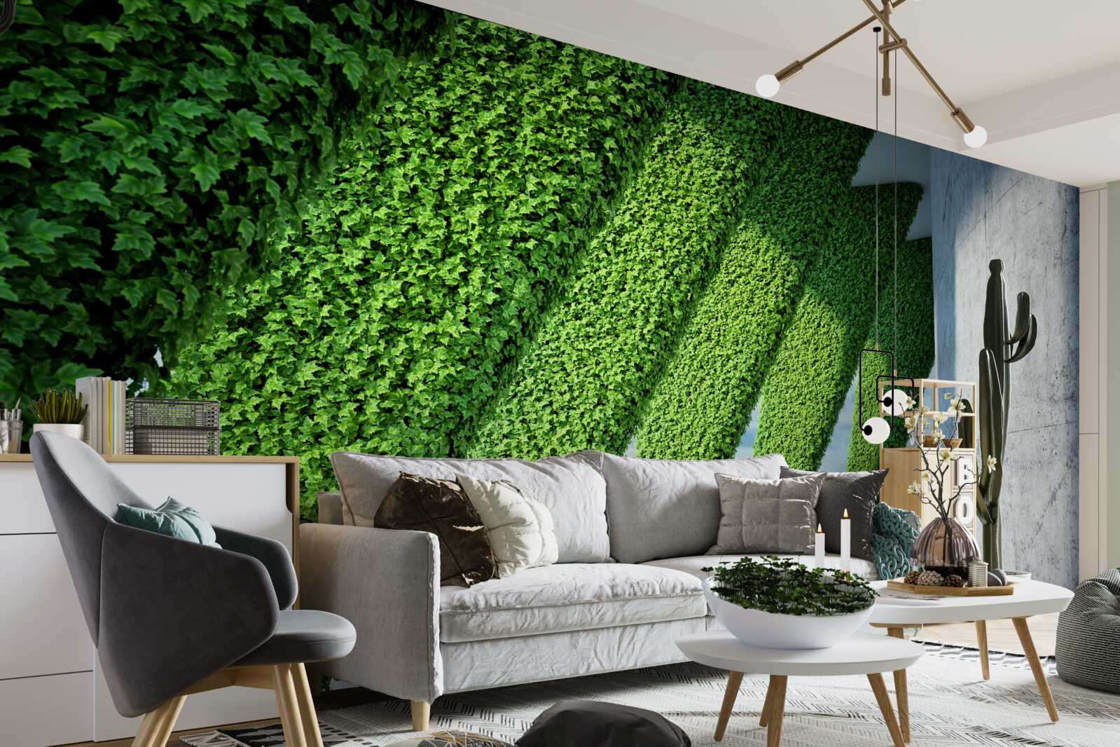 Fotobehang er staan groene planten op de pilaren in de gang