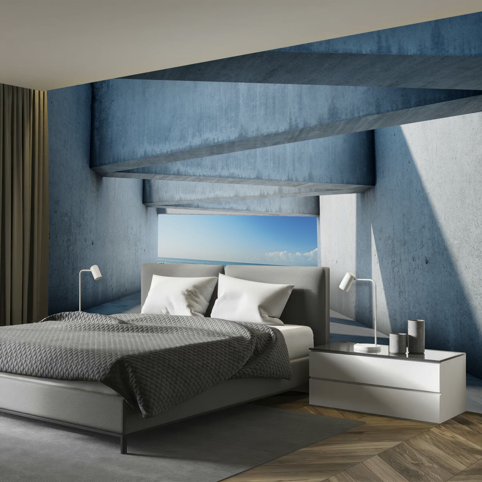 Fotobehang Vloertunnel gevormd uit betonnen kolommen