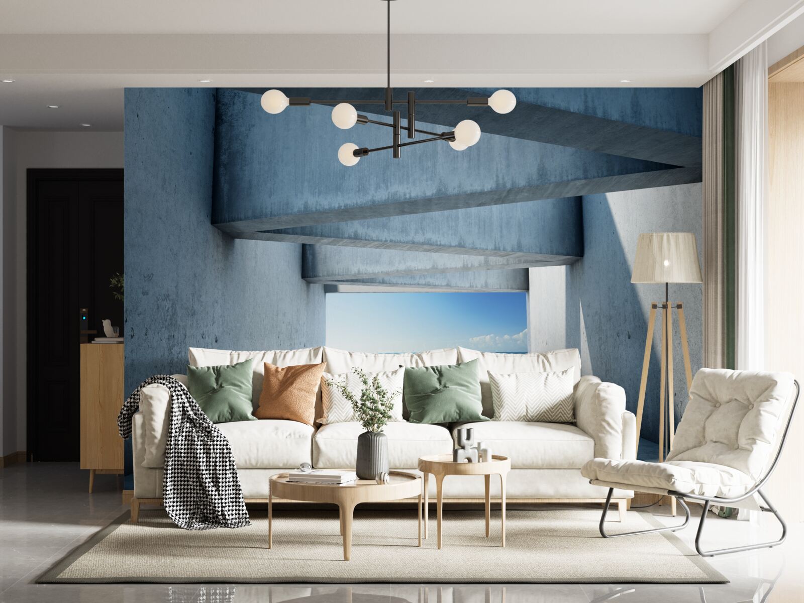 Fotobehang Vloertunnel gevormd uit betonnen kolommen