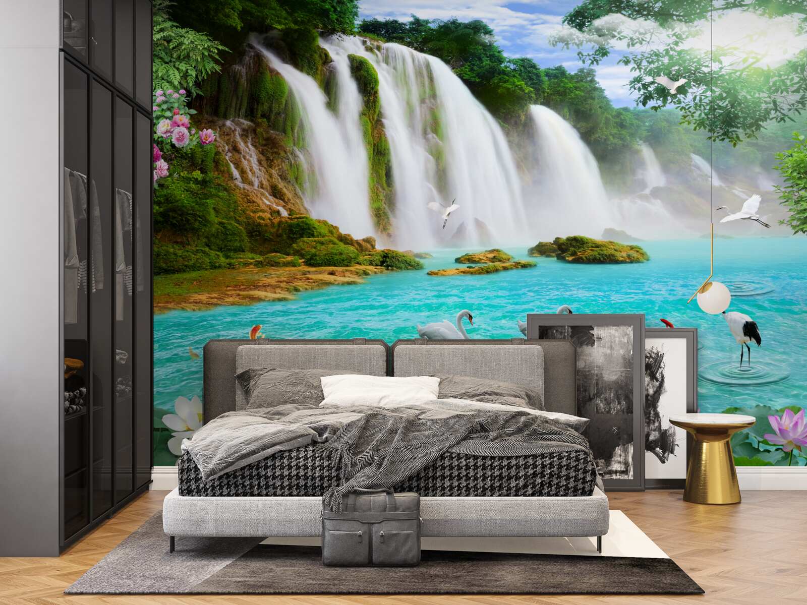 Fotobehang het water bij de zwaanwaterval is kristalblauw