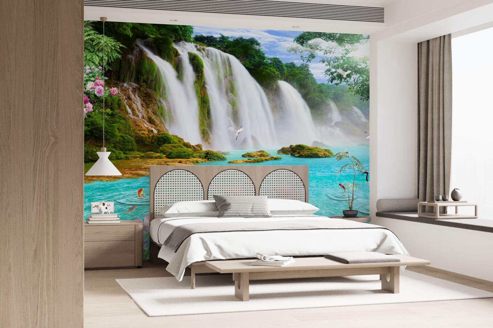 Fotobehang het water bij de zwaanwaterval is kristalblauw