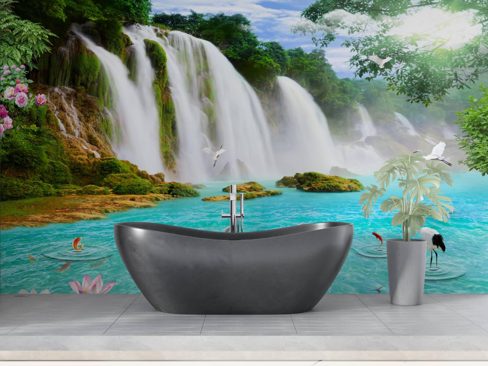 Fotobehang het water bij de zwaanwaterval is kristalblauw