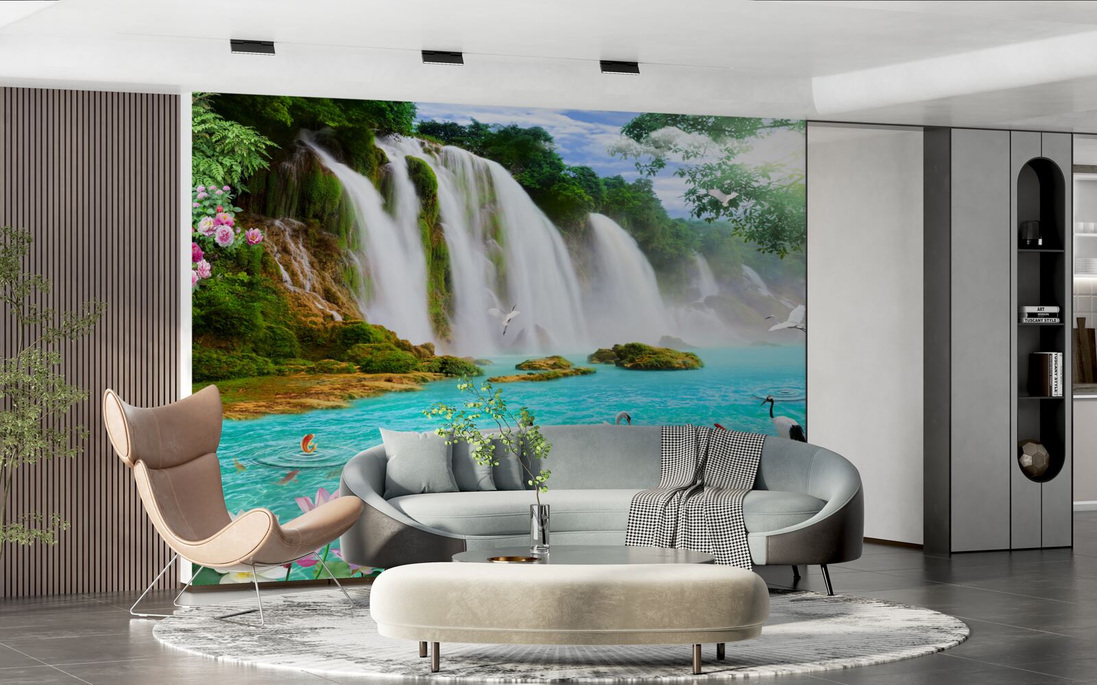 Fotobehang het water bij de zwaanwaterval is kristalblauw