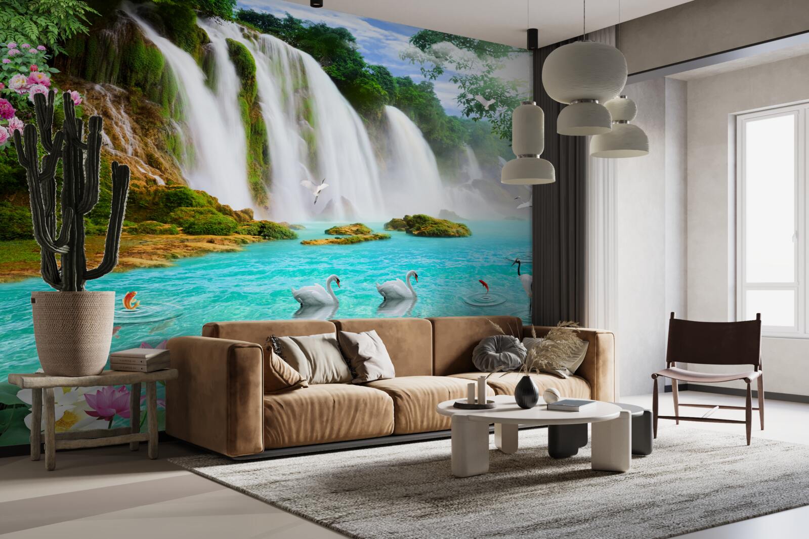 Fotobehang het water bij de zwaanwaterval is kristalblauw