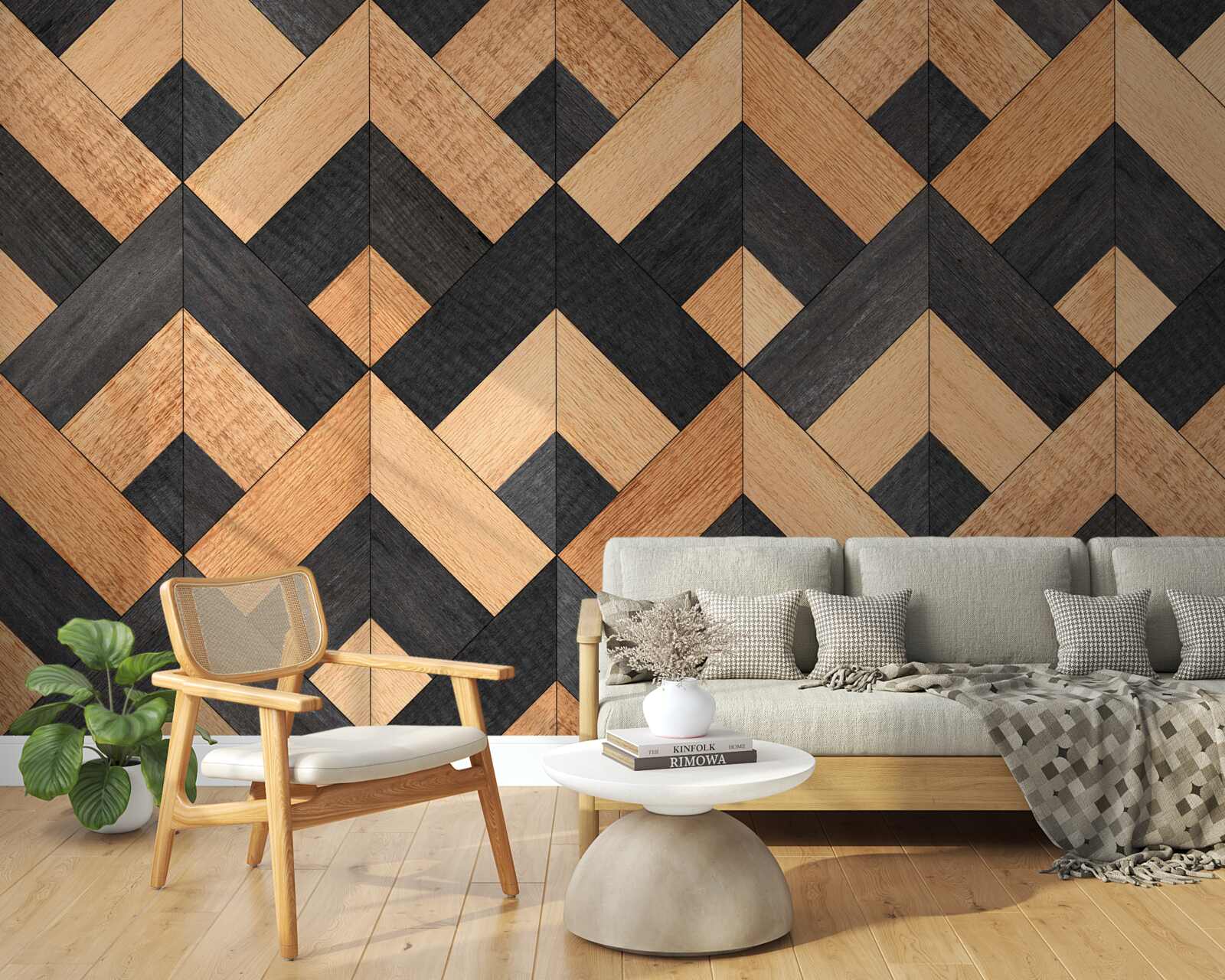 Fotobehang vlechtwerk van donker en licht hout