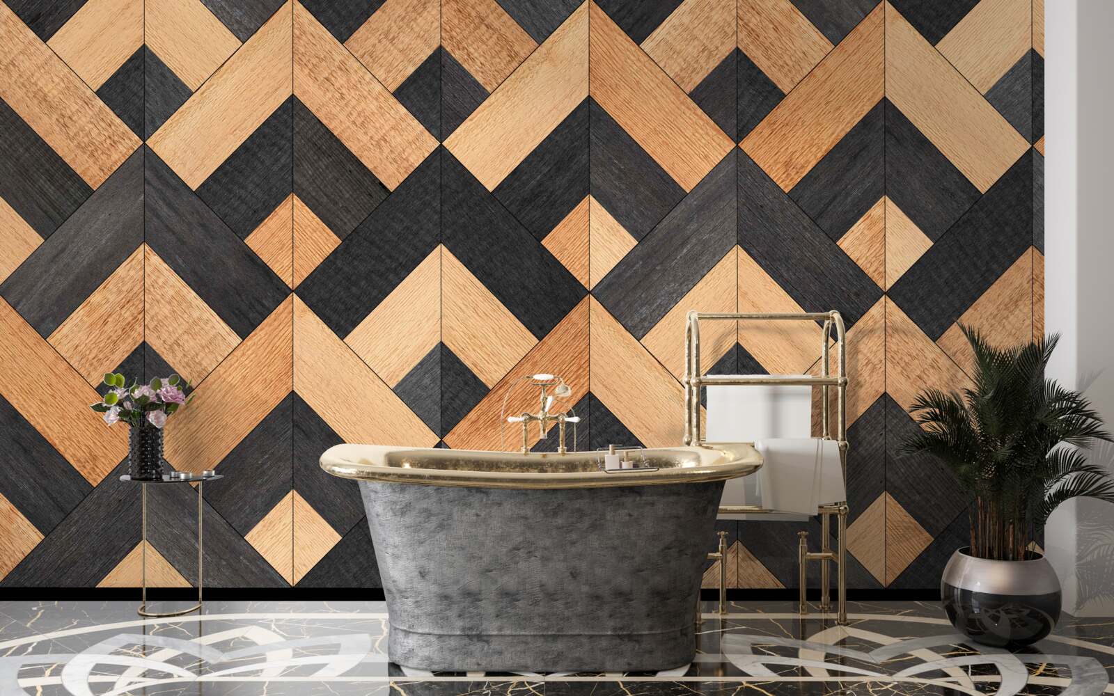 Fotobehang vlechtwerk van donker en licht hout