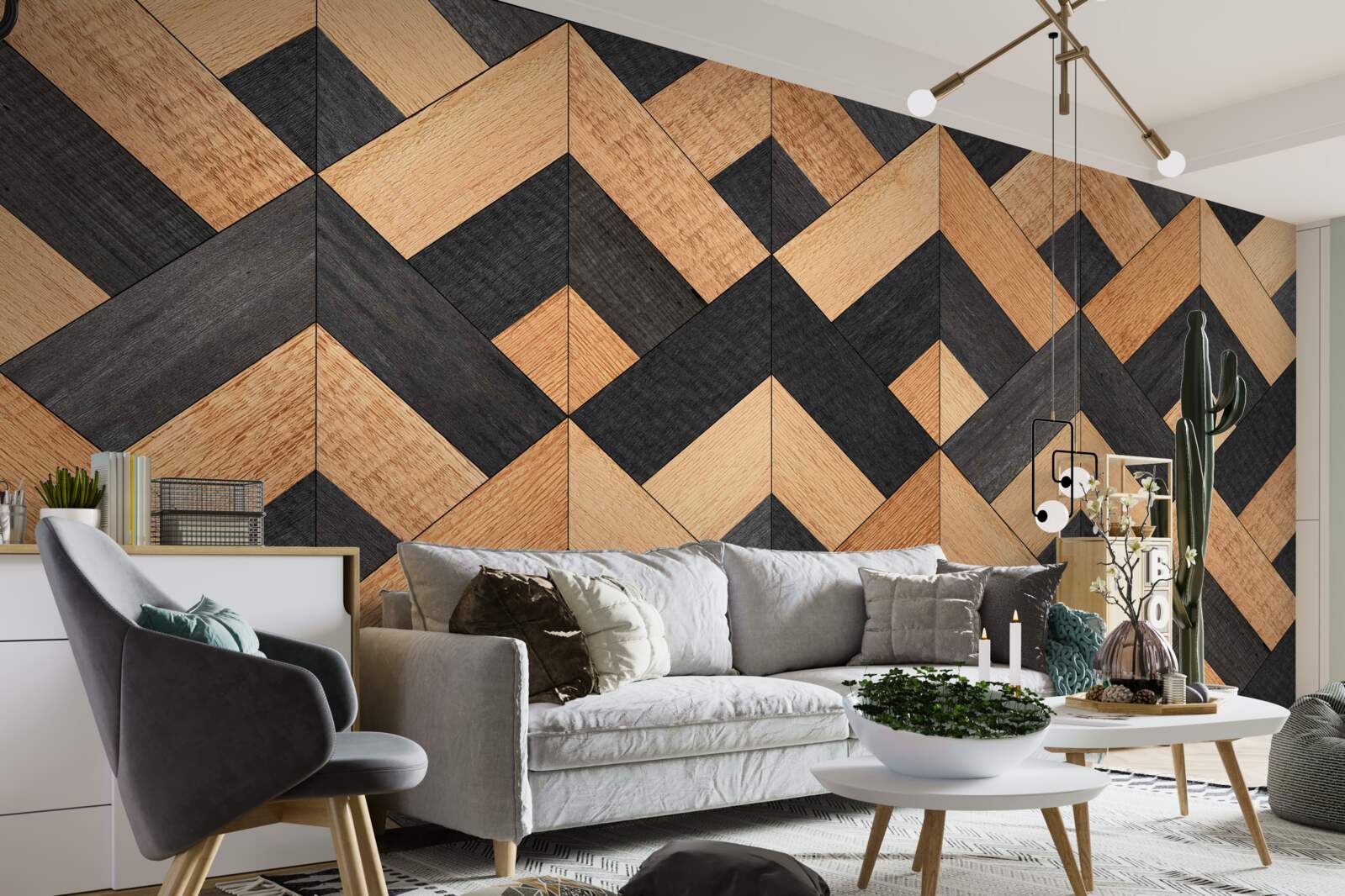 Fotobehang vlechtwerk van donker en licht hout