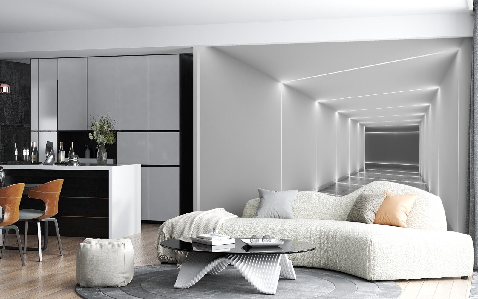 Fotobehang doorgang verlicht door wit licht