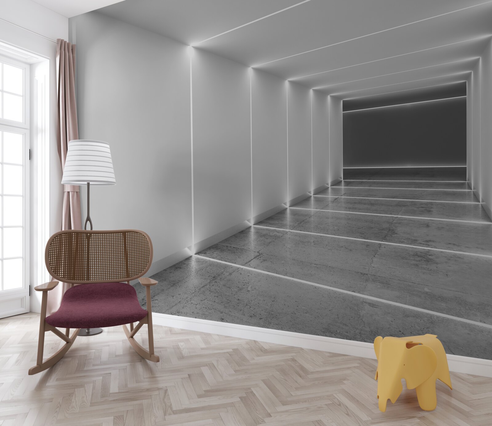 Fotobehang doorgang verlicht door wit licht