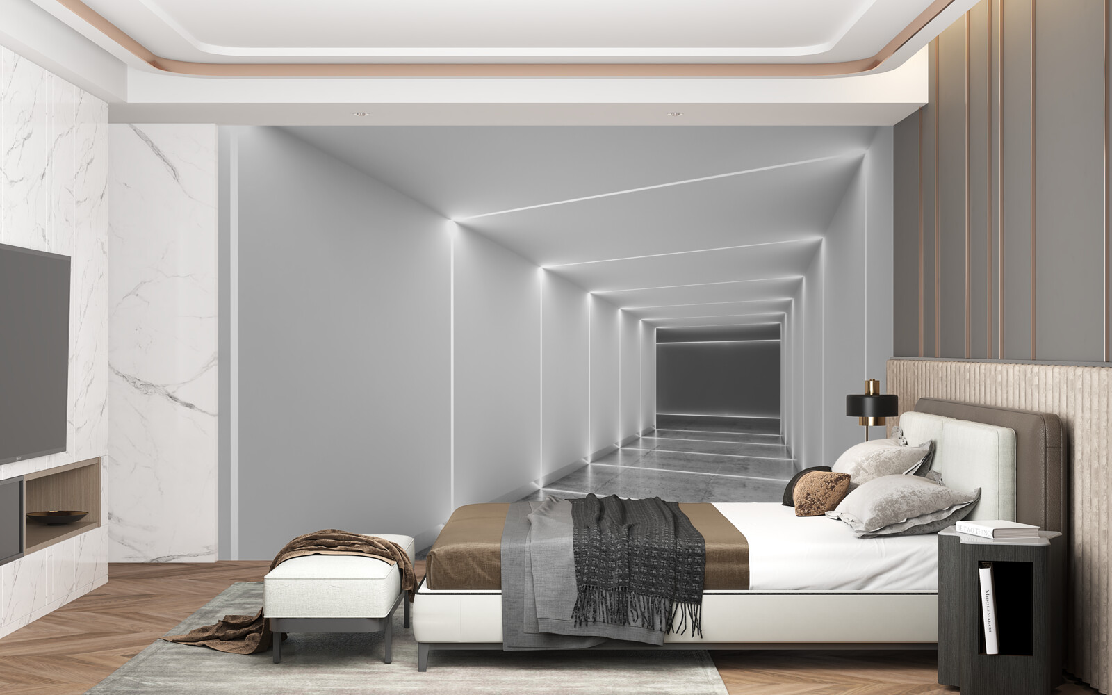 Fotobehang doorgang verlicht door wit licht