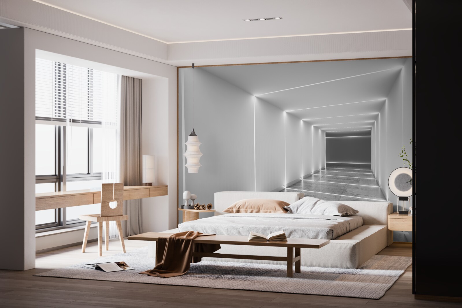 Fotobehang doorgang verlicht door wit licht