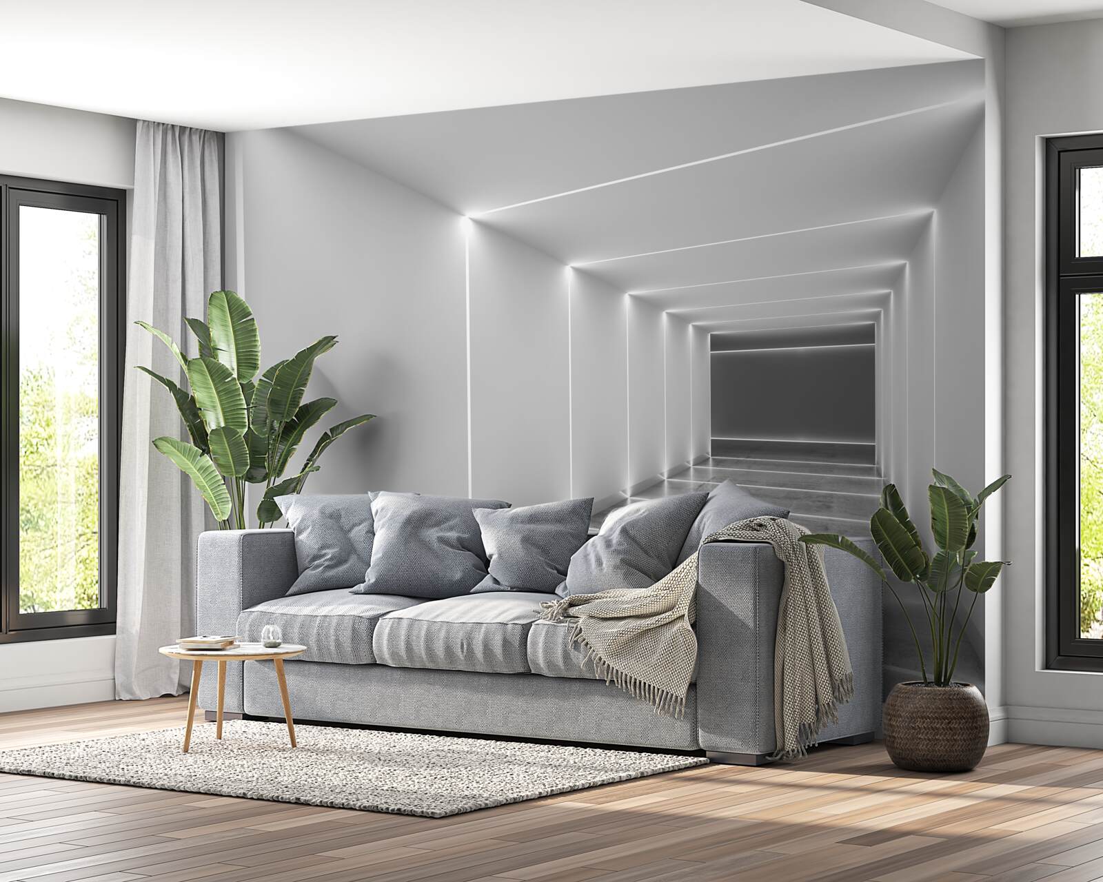 Fotobehang doorgang verlicht door wit licht