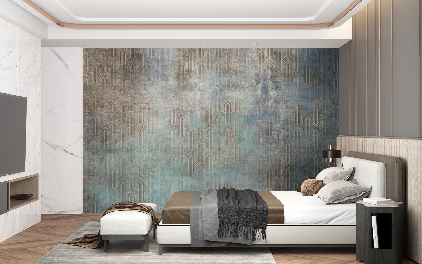 Fotobehang regen die 's nachts op water valt