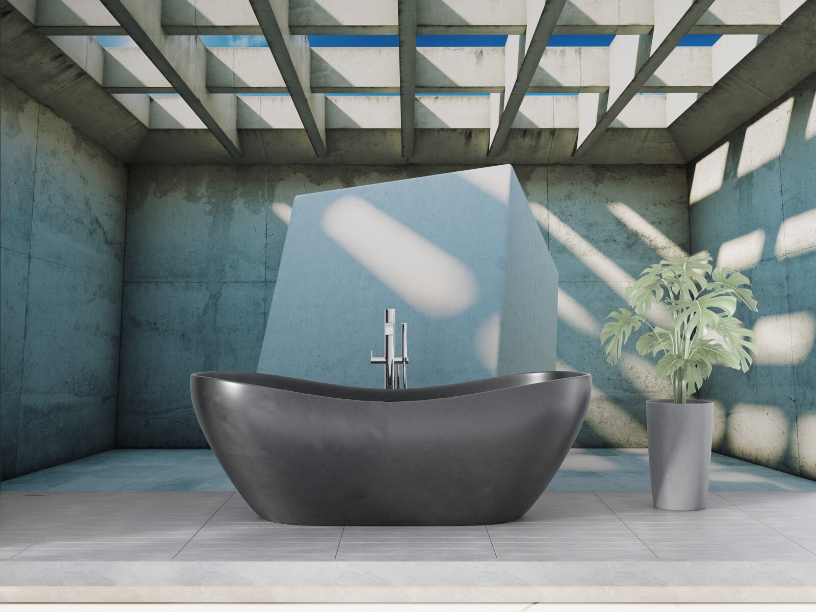 Fotobehang 3D kubus zwevend in een verlichte kamer