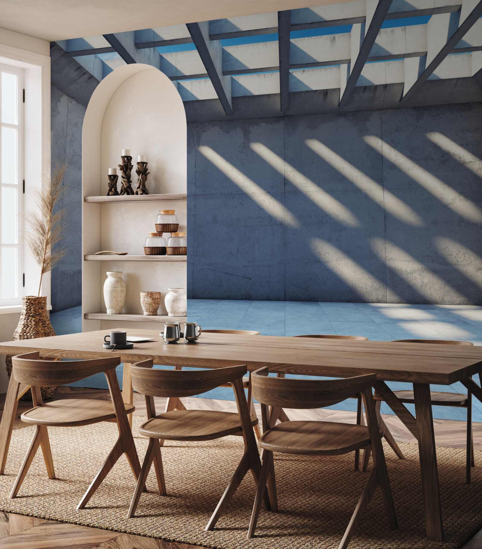 Fotobehang rasterplafond met vierkant patroon en transparantie