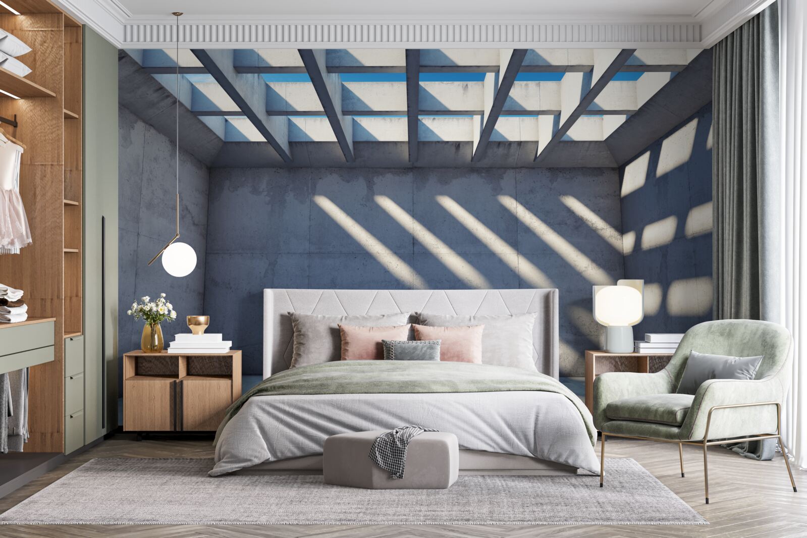 Fotobehang rasterplafond met vierkant patroon en transparantie