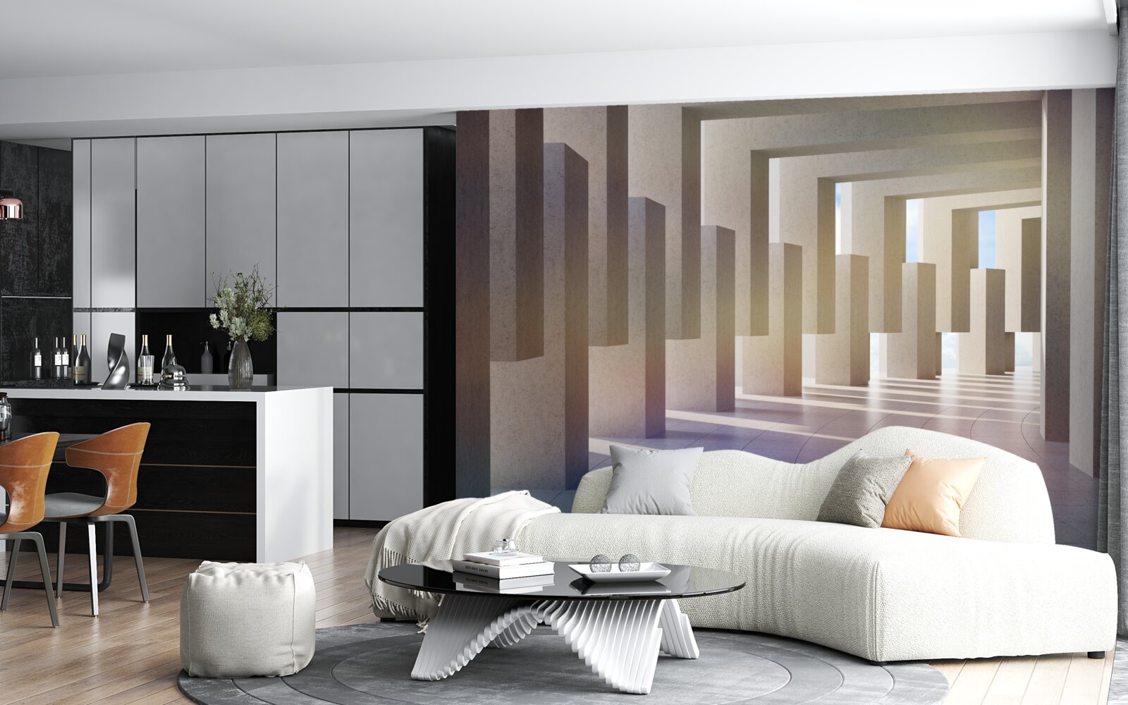 Fotobehang een tunnel met bogen die tot in het oneindige reiken