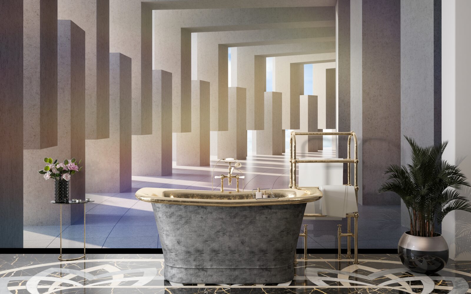 Fotobehang een tunnel met bogen die tot in het oneindige reiken