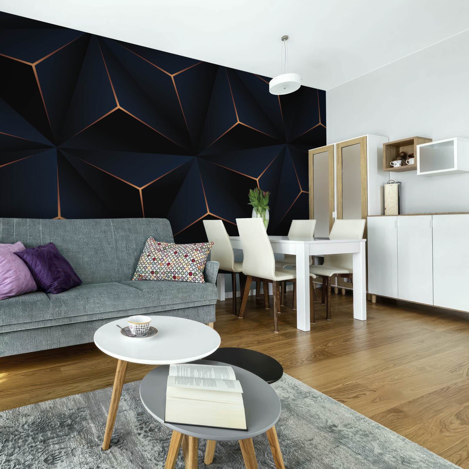 Fotobehang volumetrische zwarte piramides met gouden randen