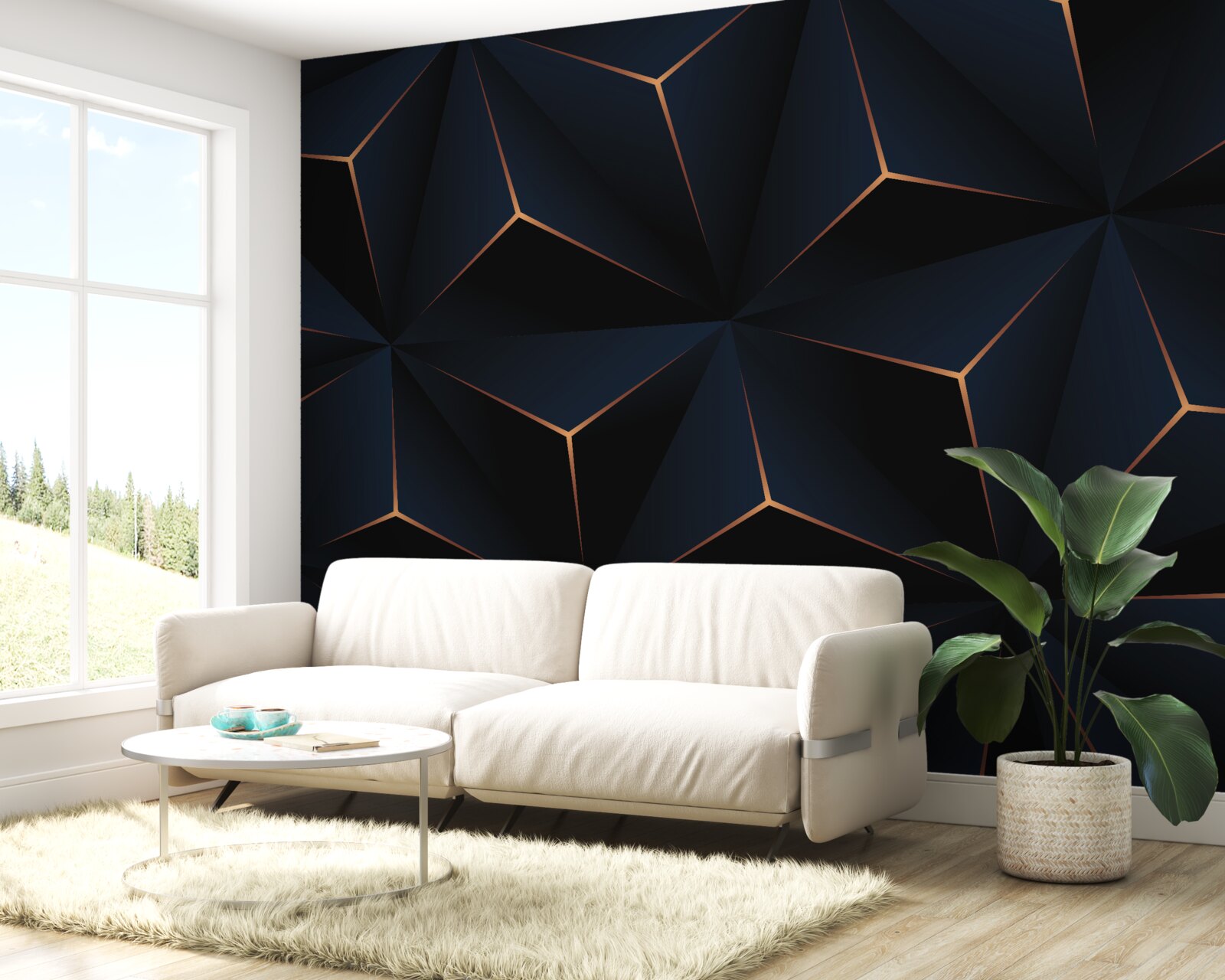 Fotobehang volumetrische zwarte piramides met gouden randen