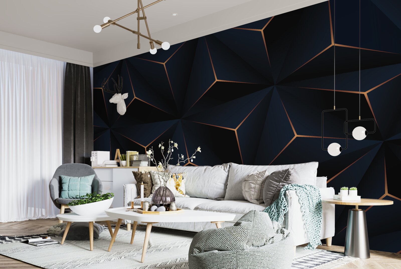 Fotobehang volumetrische zwarte piramides met gouden randen