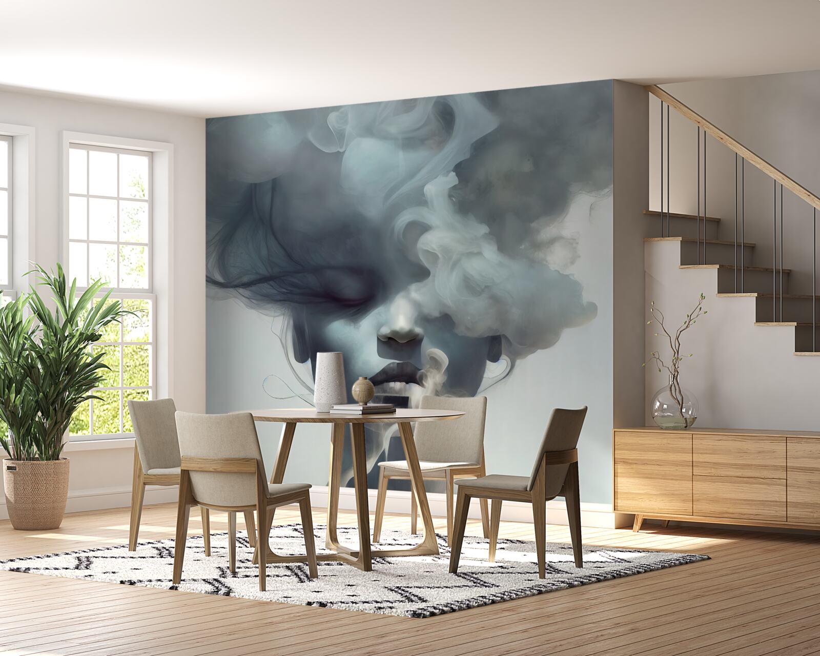 Fotobehang vrouw in de grijze mist