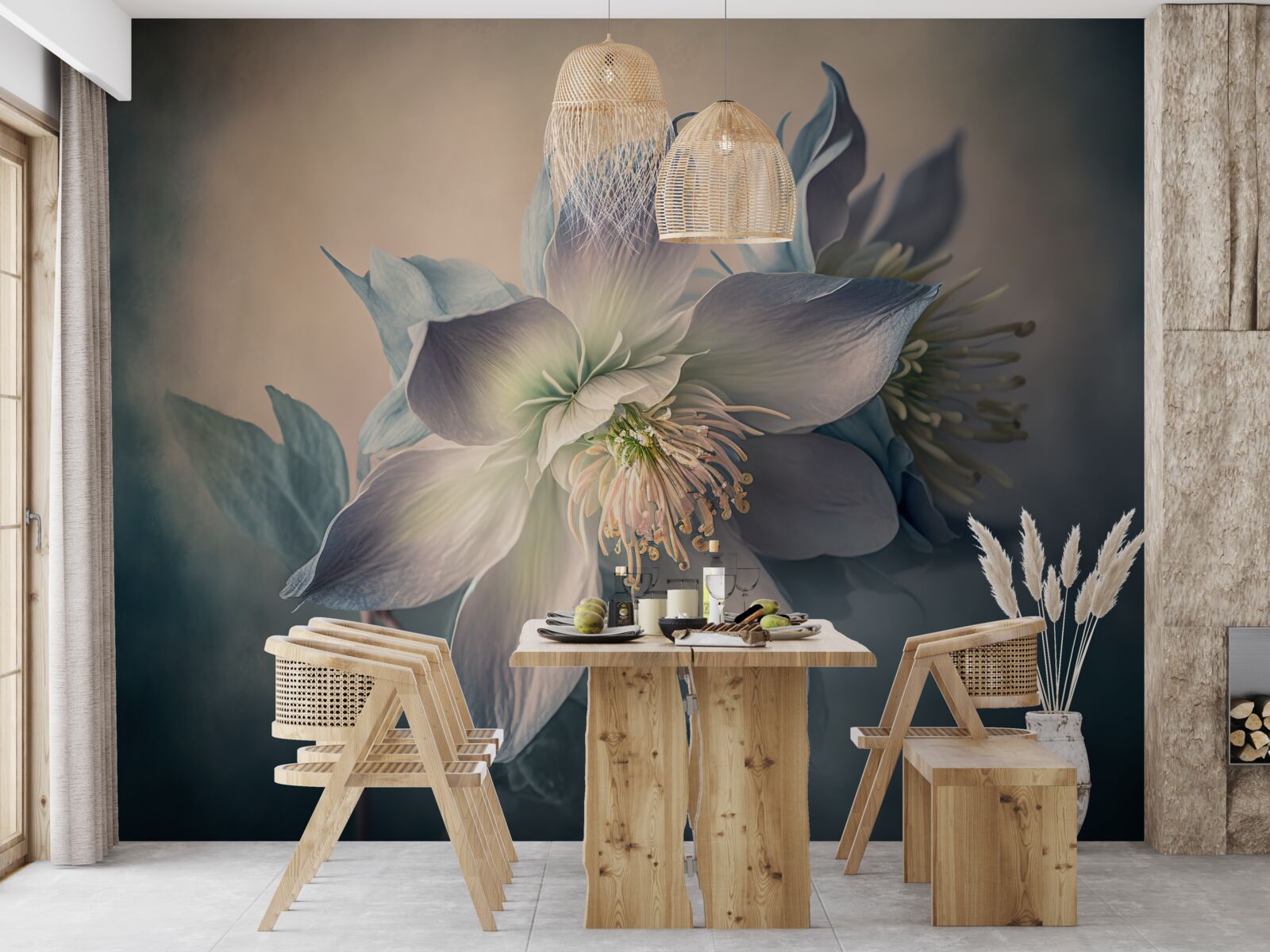 Fotobehang zachte knop in witte en blauwe tinten