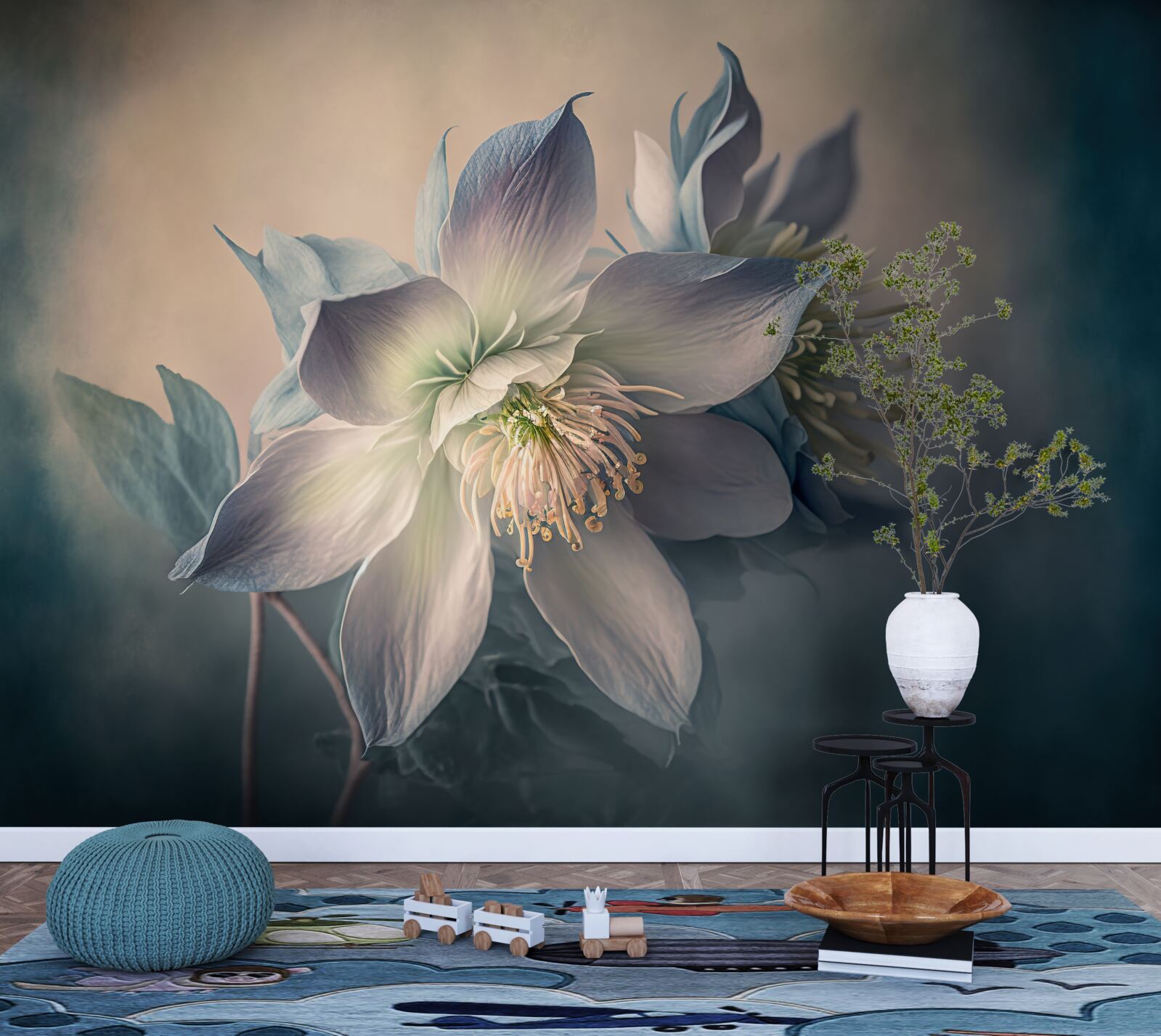 Fotobehang zachte knop in witte en blauwe tinten