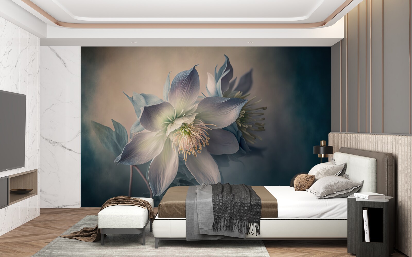 Fotobehang zachte knop in witte en blauwe tinten