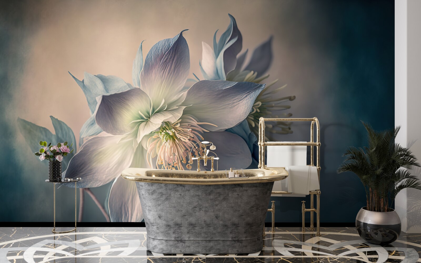 Fotobehang zachte knop in witte en blauwe tinten