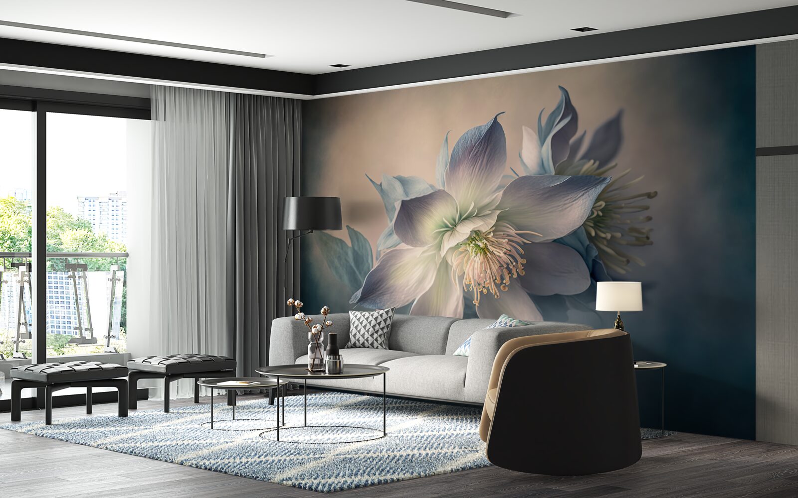 Fotobehang zachte knop in witte en blauwe tinten