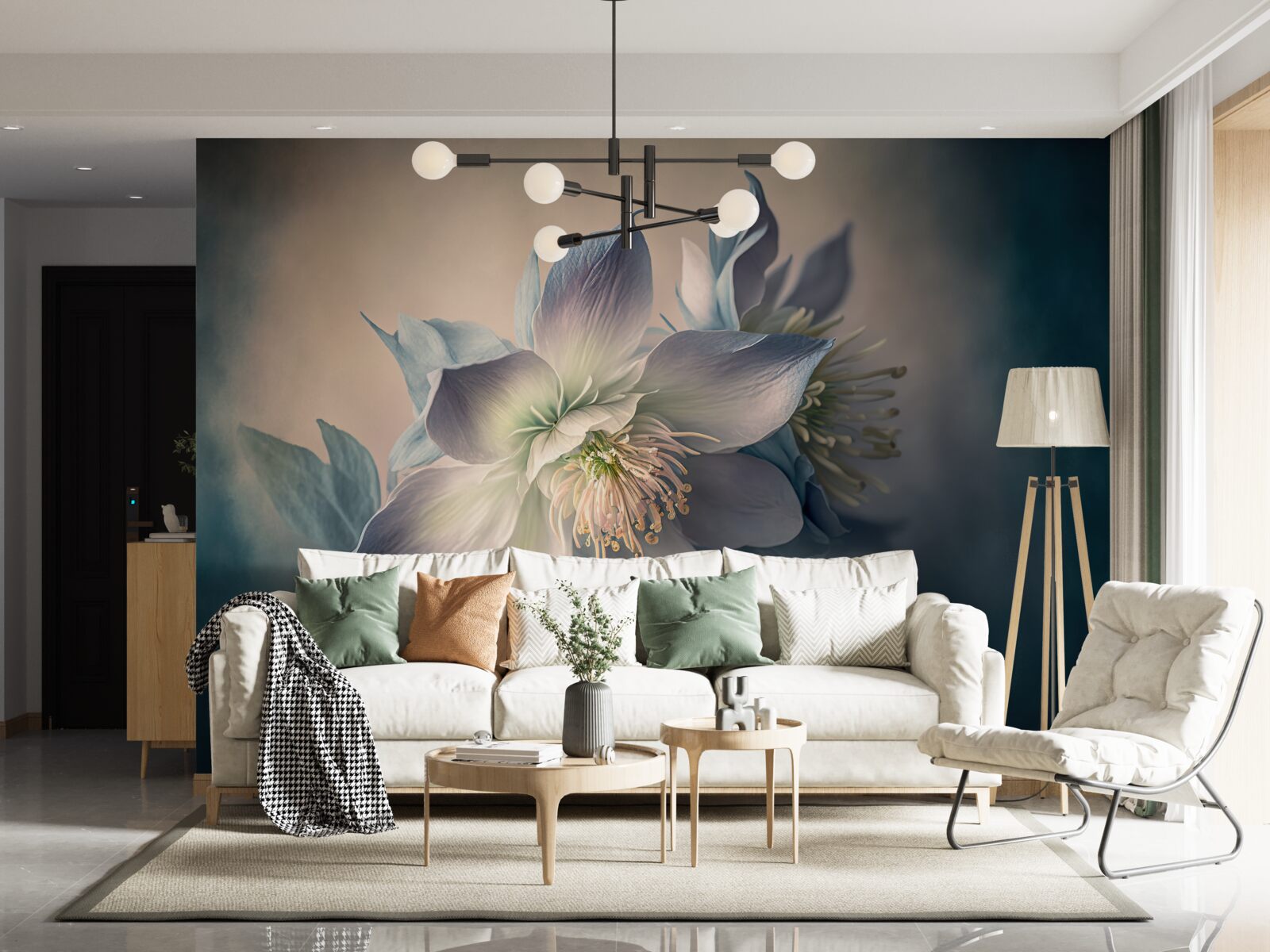 Fotobehang zachte knop in witte en blauwe tinten