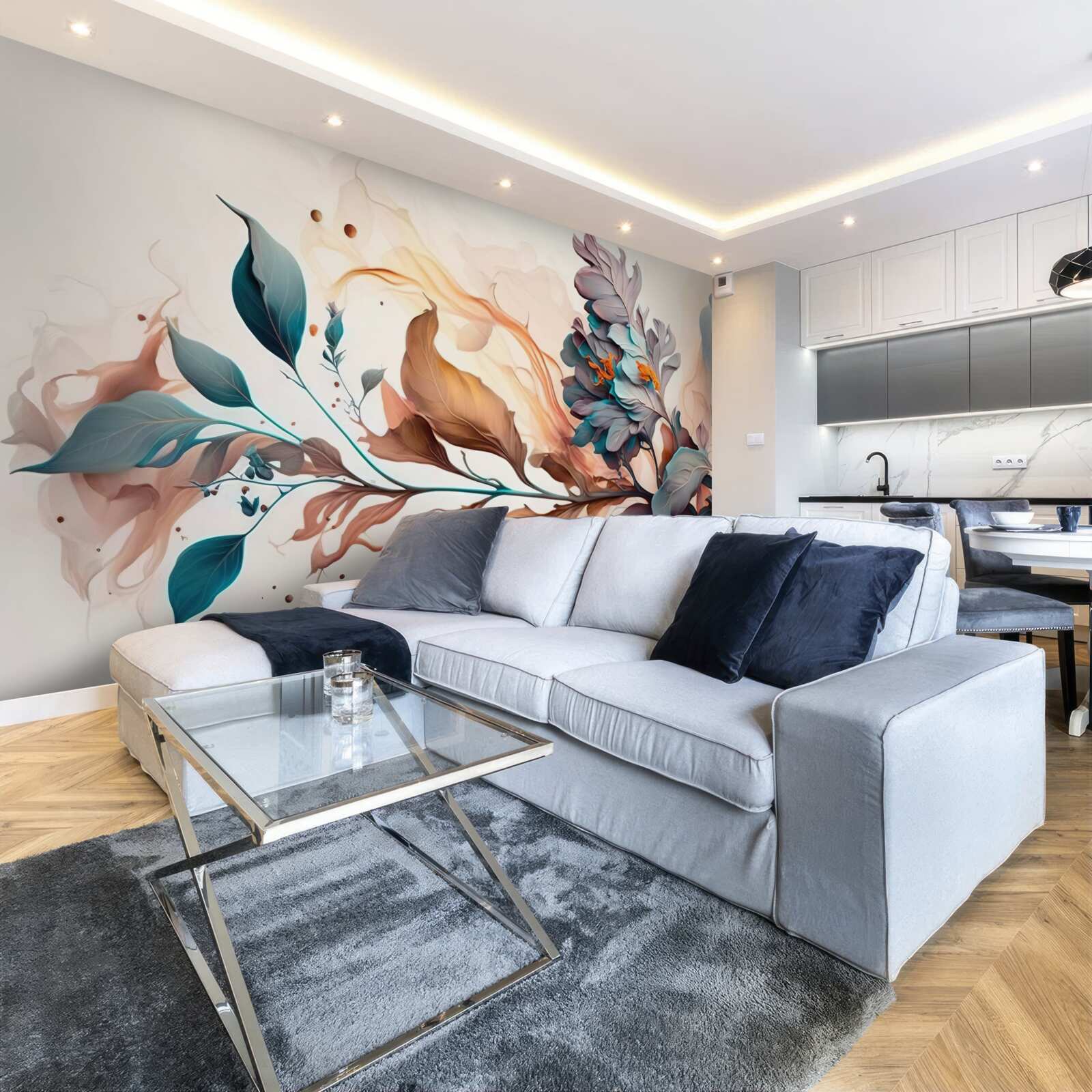 Fotobehang herfsttak gekleurd met bladeren