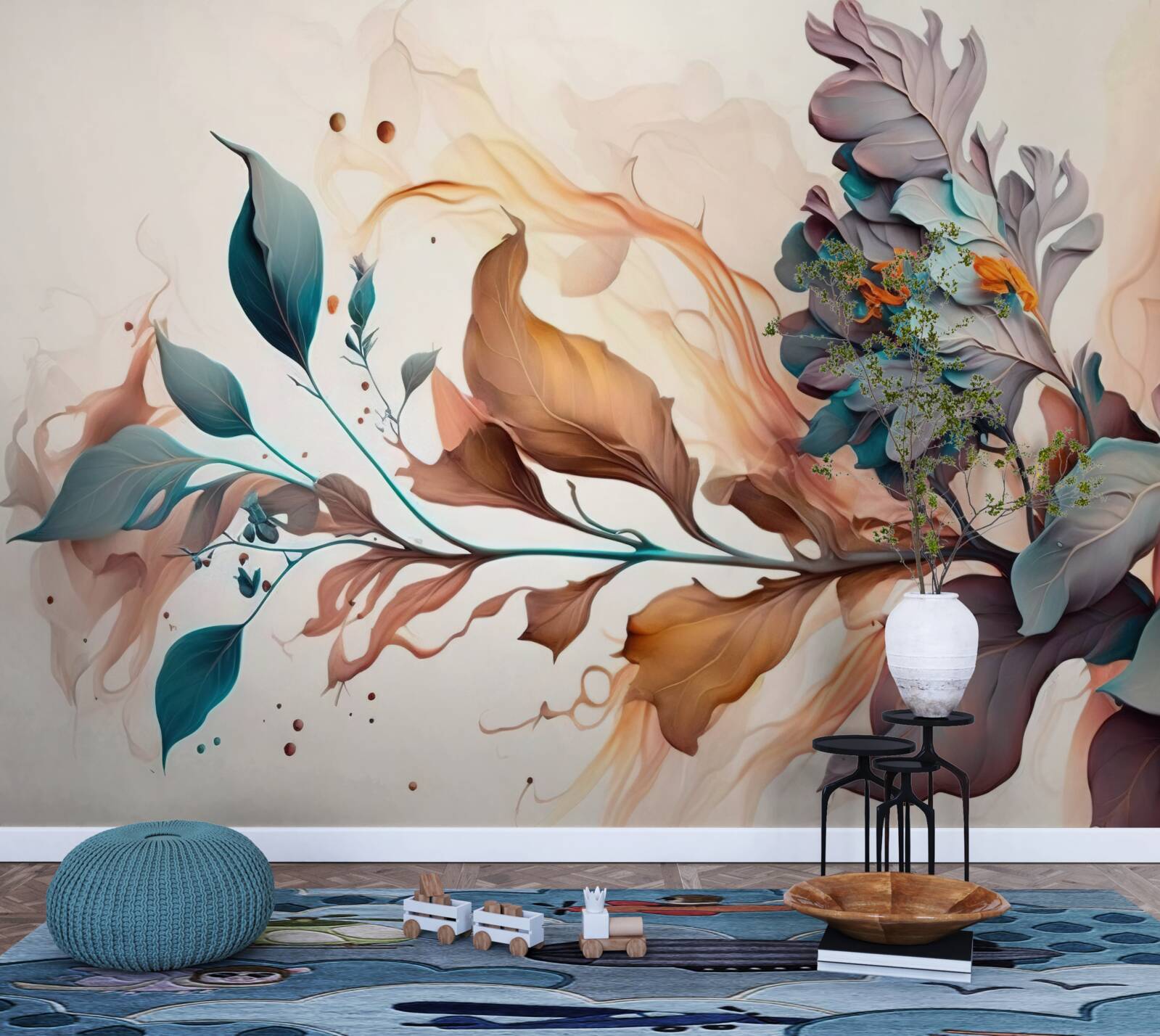 Fotobehang herfsttak gekleurd met bladeren