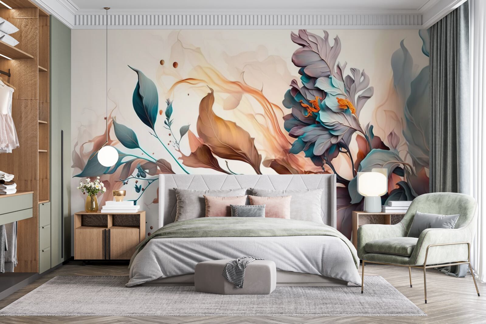 Fotobehang herfsttak gekleurd met bladeren