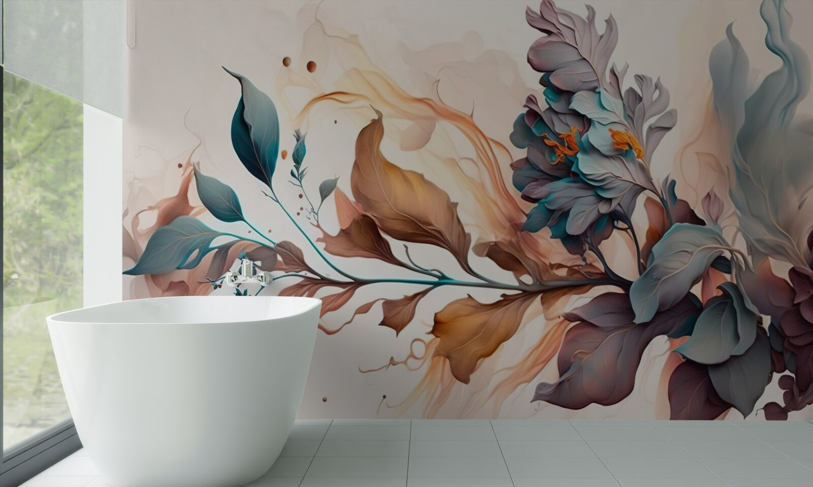 Fotobehang herfsttak gekleurd met bladeren