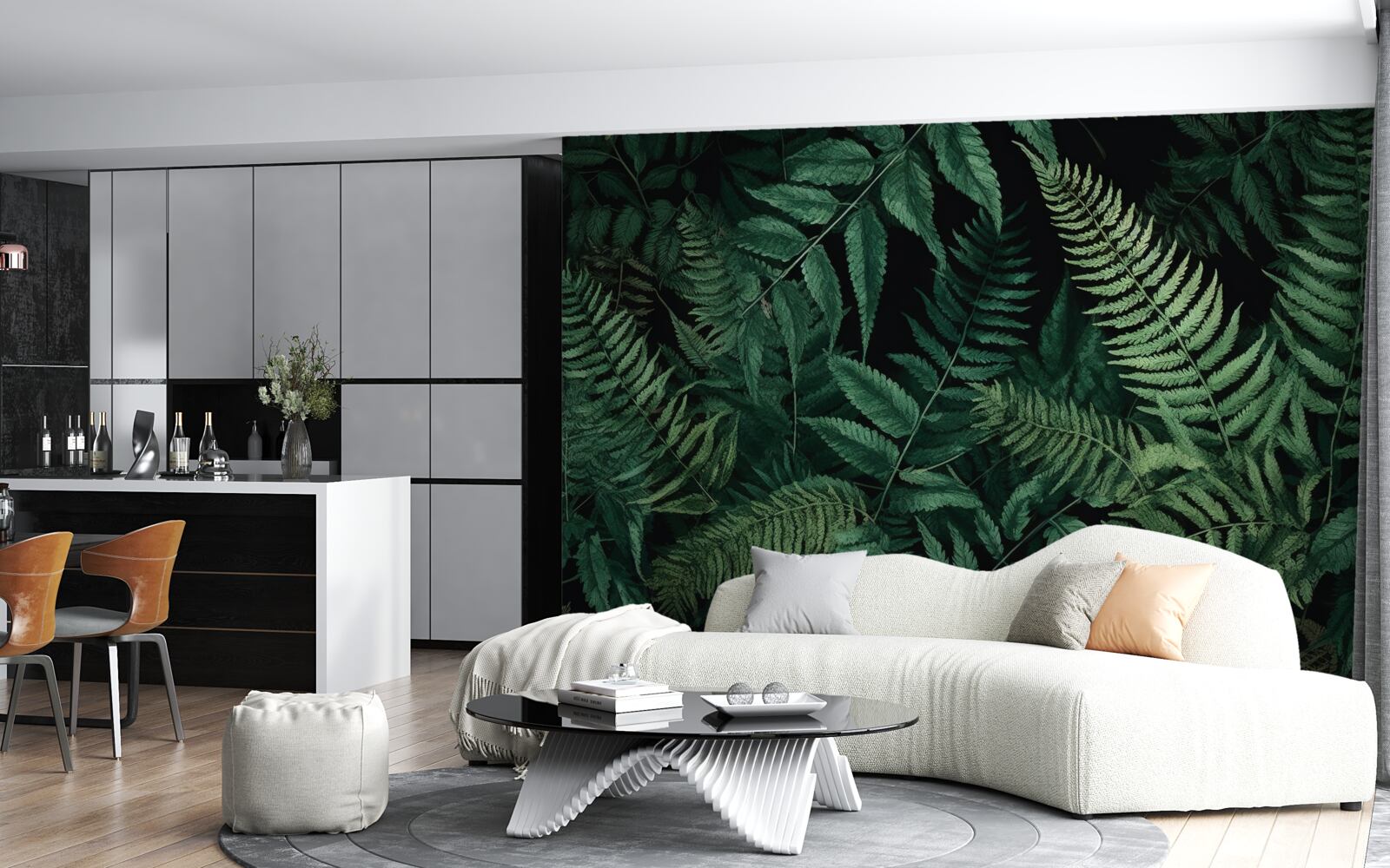 Fotobehang 's nachts wiegen de varenblaadjes gemakkelijk