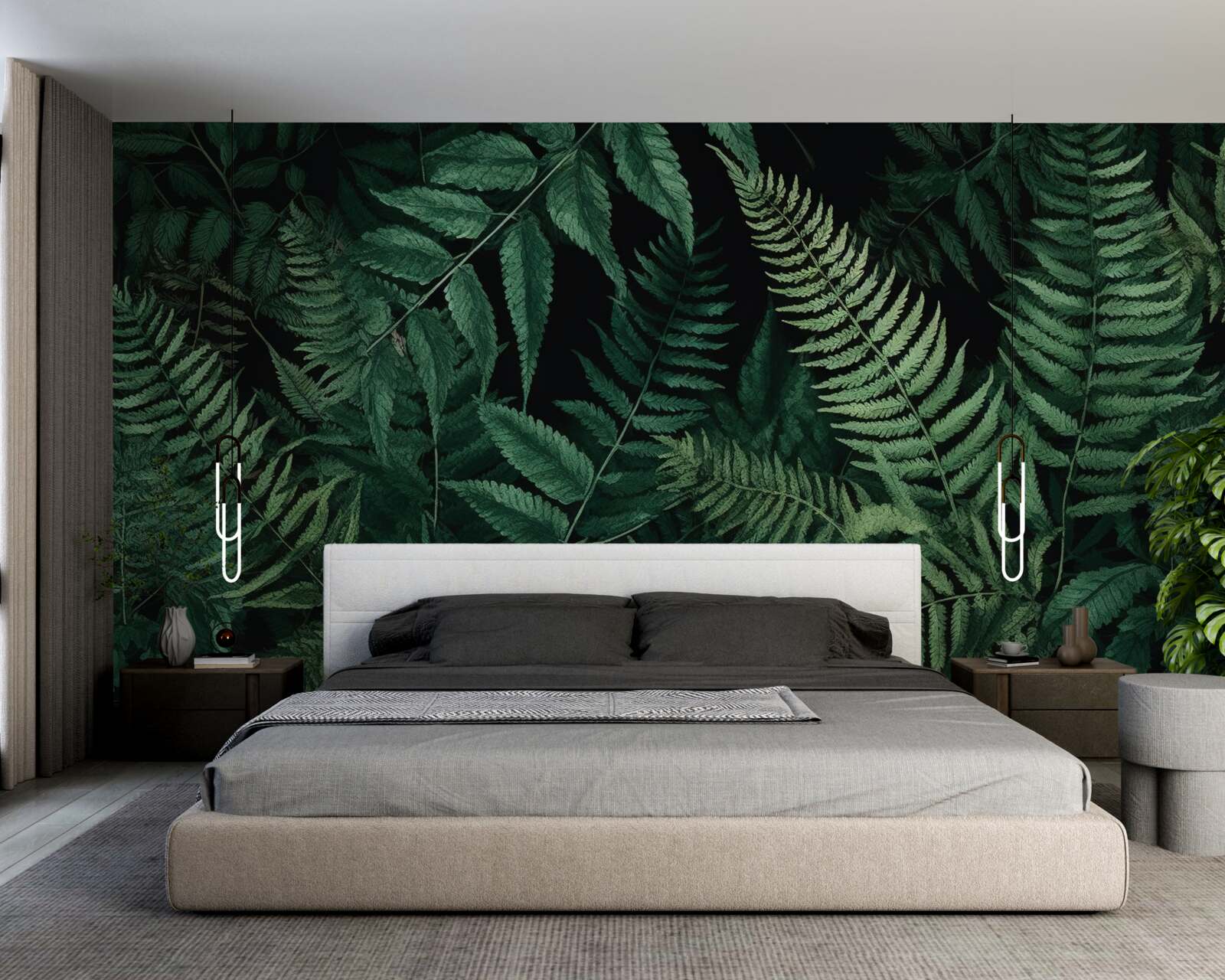 Fotobehang 's nachts wiegen de varenblaadjes gemakkelijk