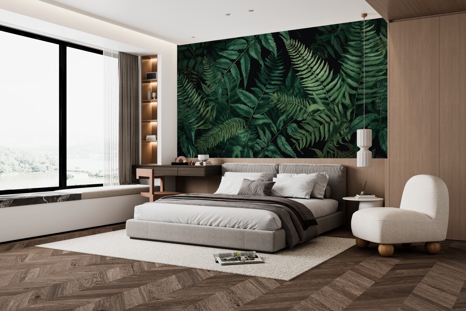 Fotobehang 's nachts wiegen de varenblaadjes gemakkelijk