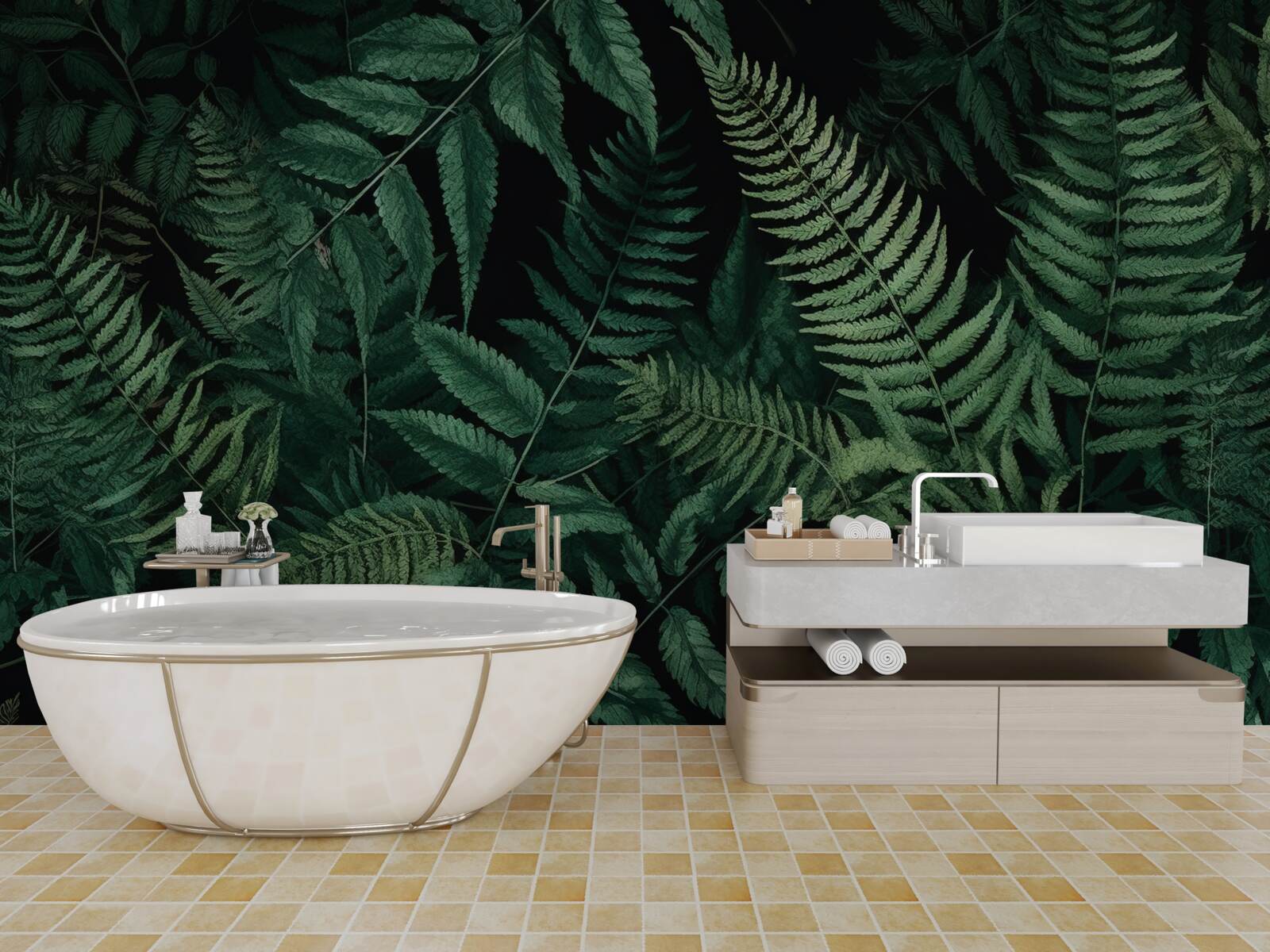 Fotobehang 's nachts wiegen de varenblaadjes gemakkelijk