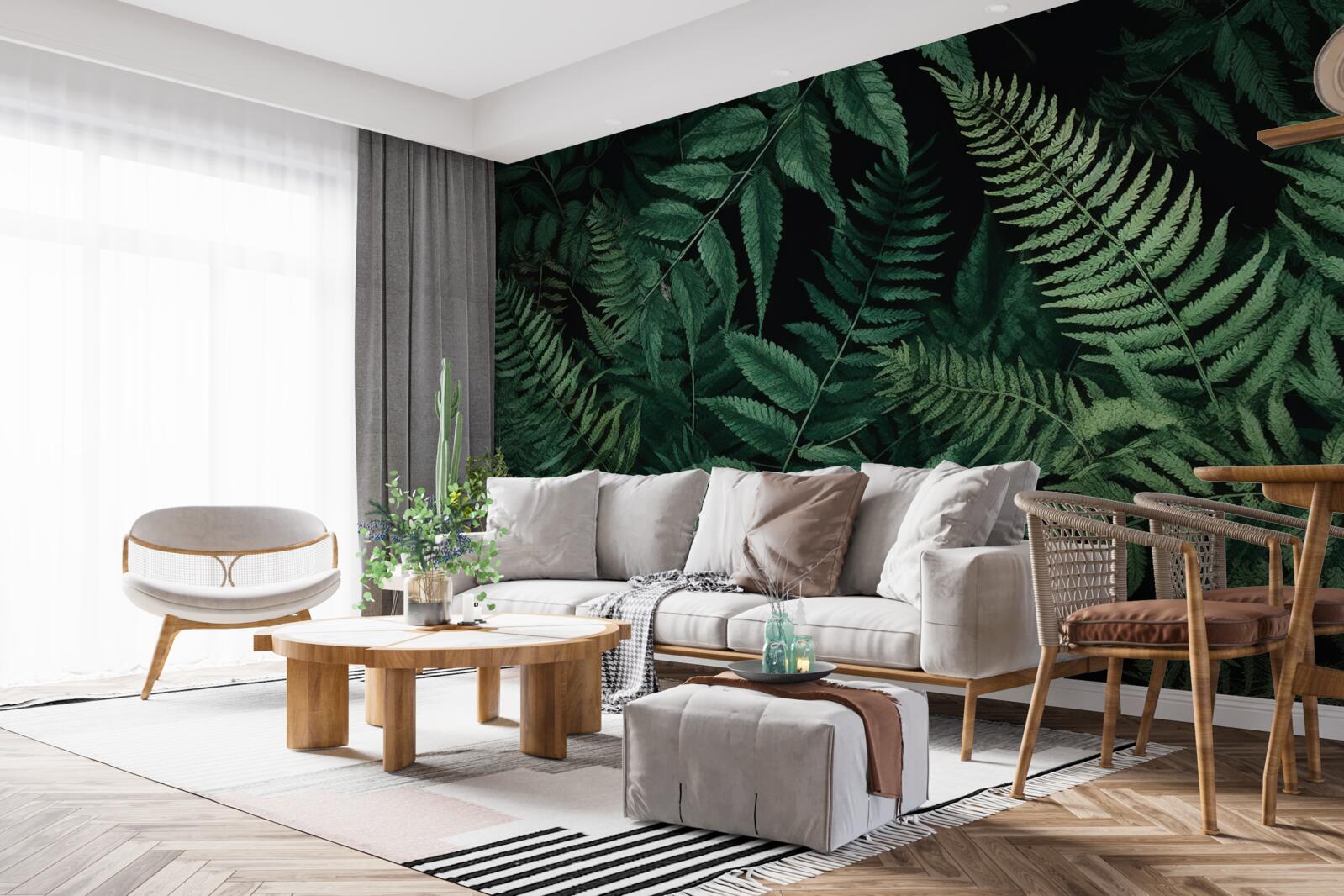 Fotobehang 's nachts wiegen de varenblaadjes gemakkelijk