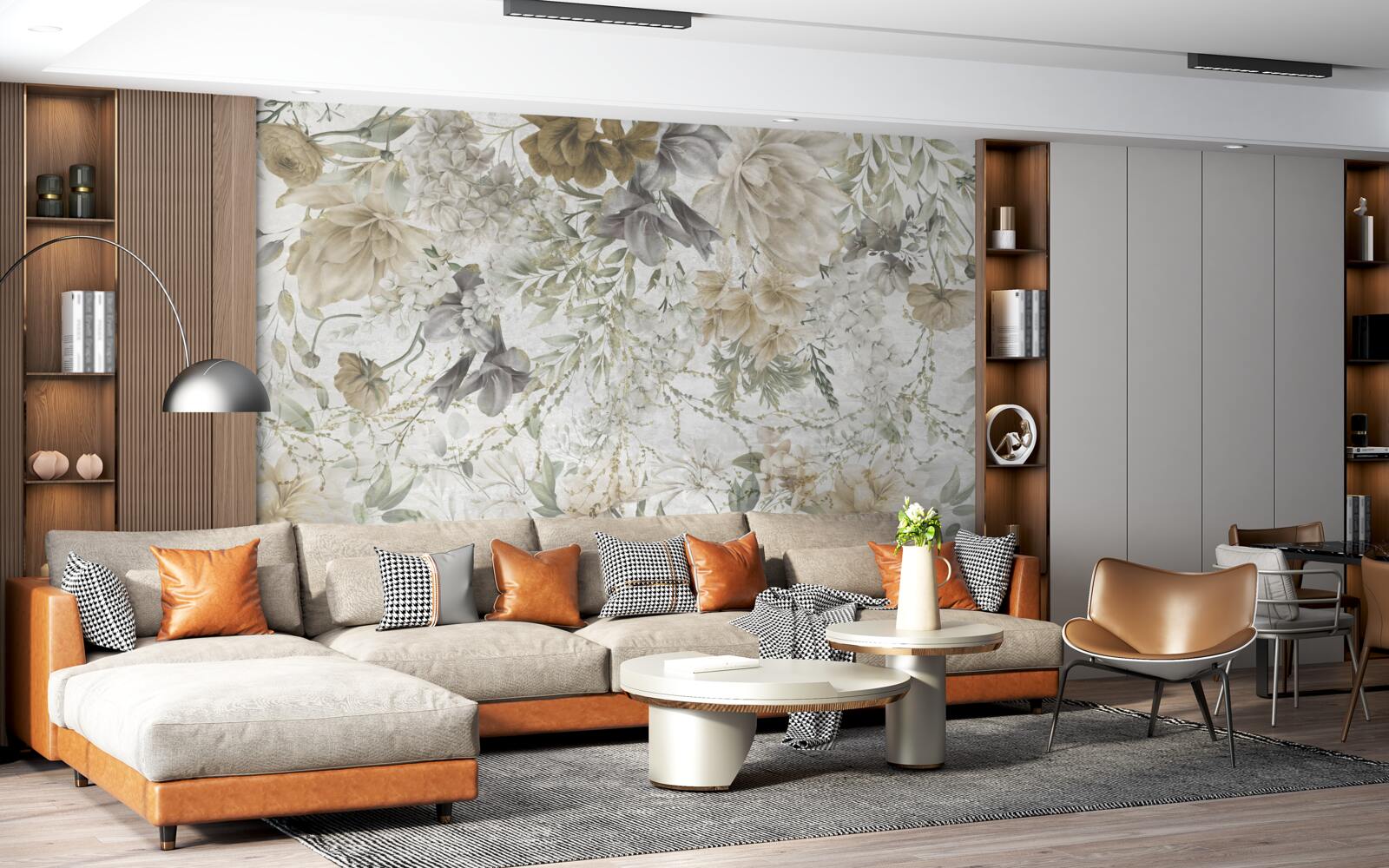 Fotobehang een concept gemaakt van herfstbladeren en bloemen