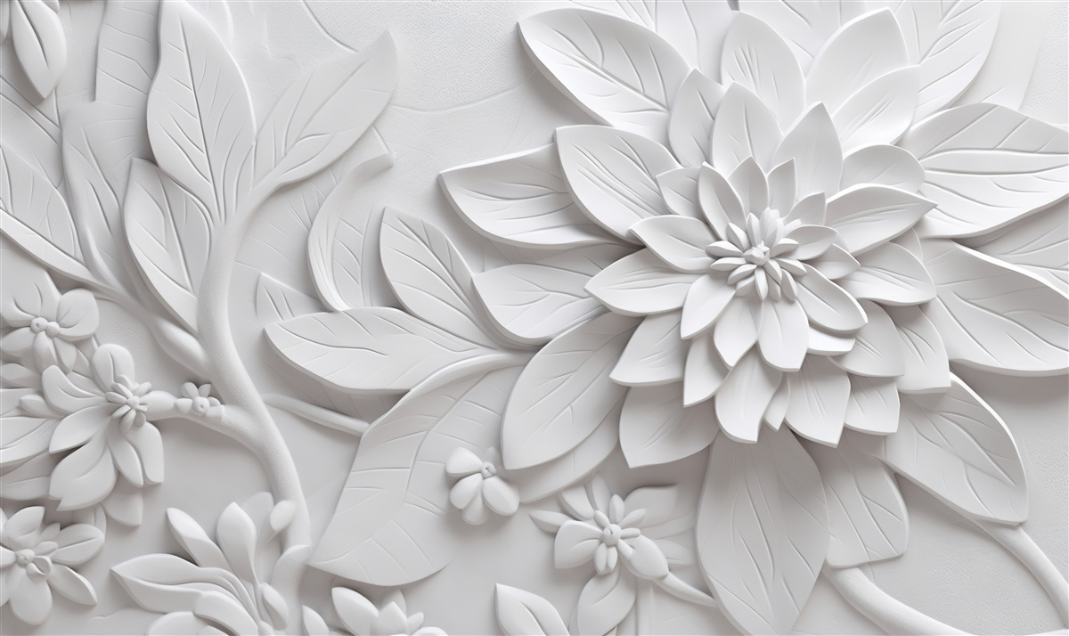 Fotobehang witte bloemen met structuur