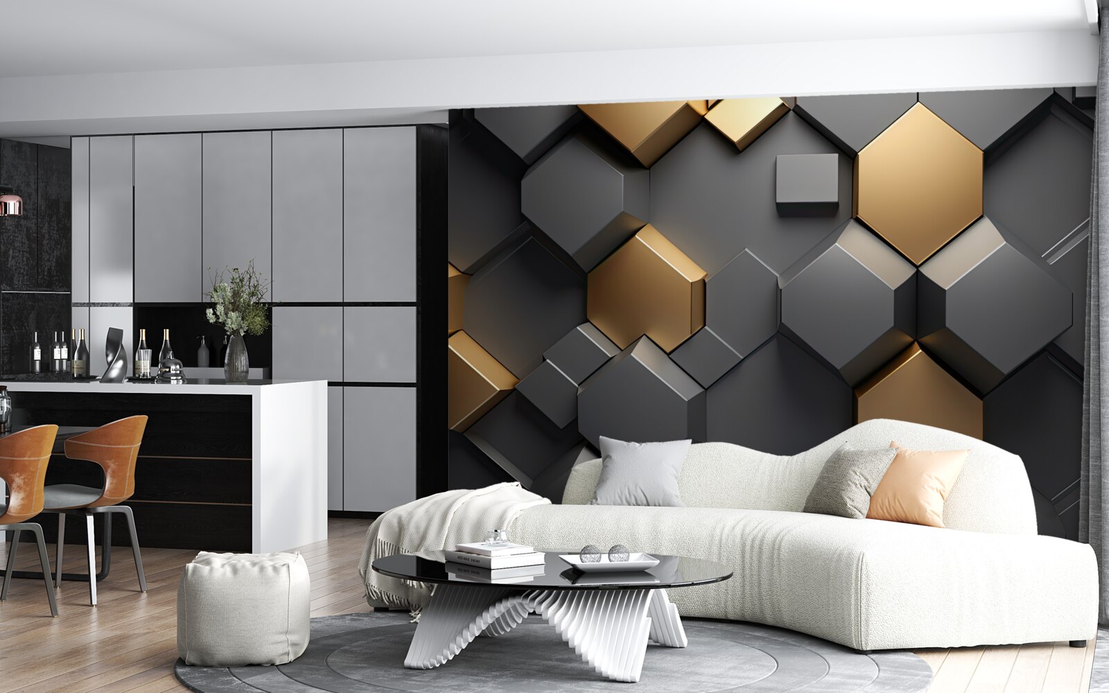 Fotobehang geometrische vormen in zwart en goud