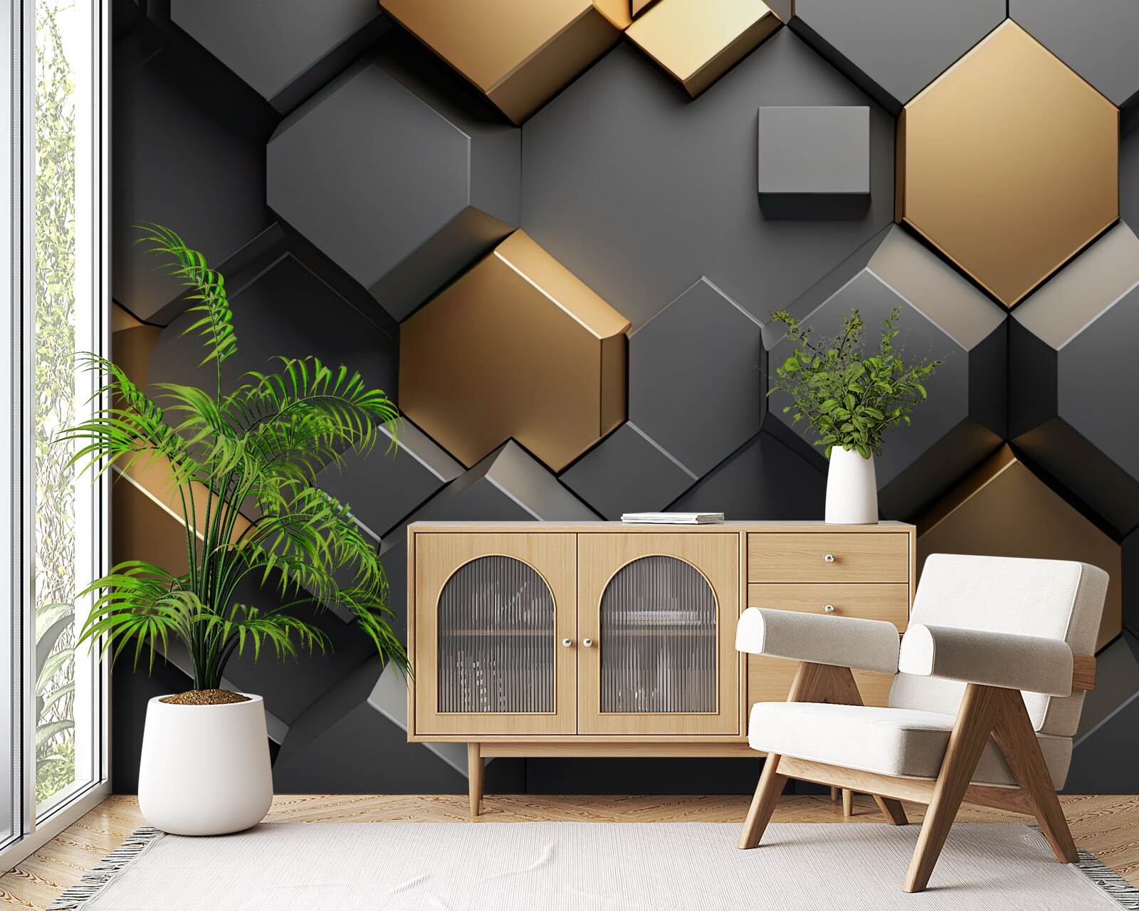 Fotobehang geometrische vormen in zwart en goud