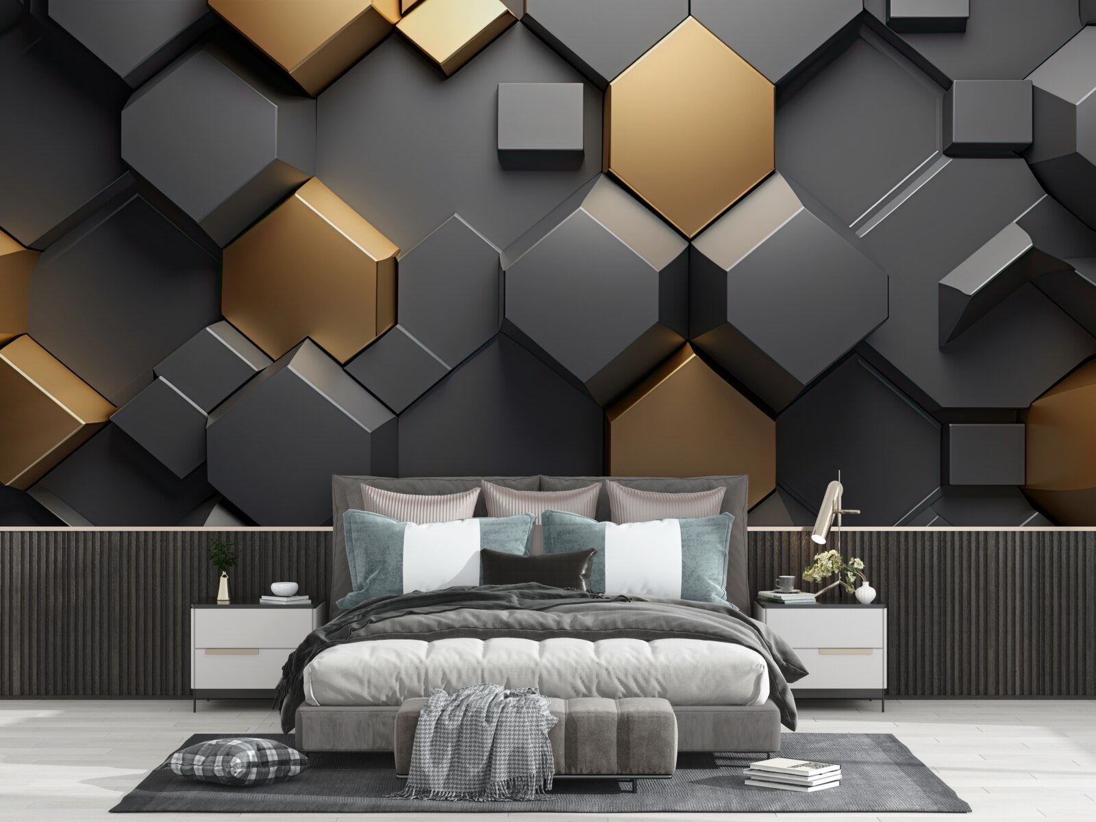 Fotobehang geometrische vormen in zwart en goud